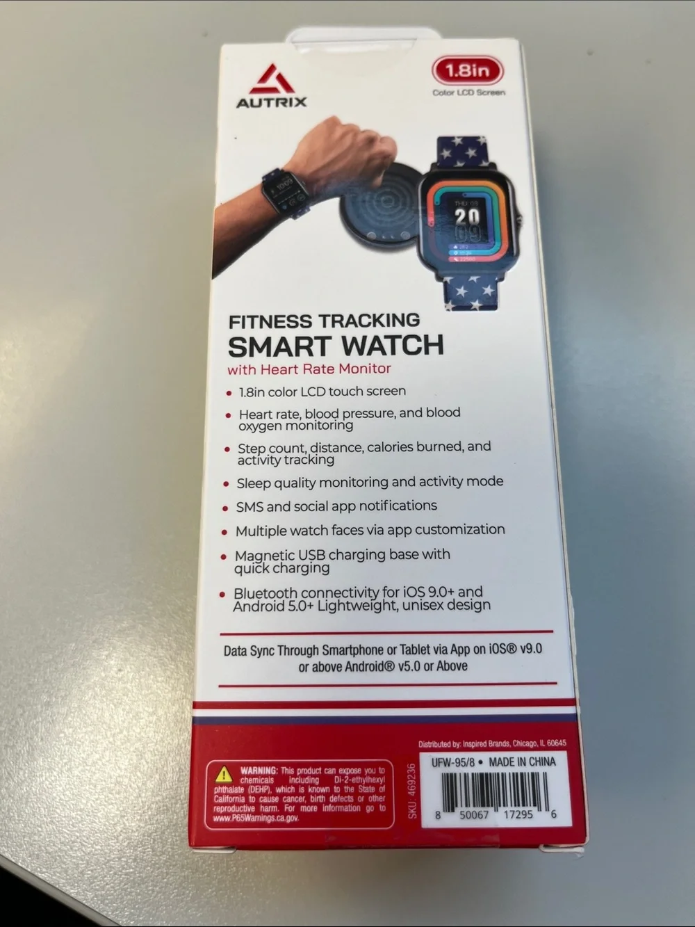 Smart Fitness Watch with Navy Stars & White Band